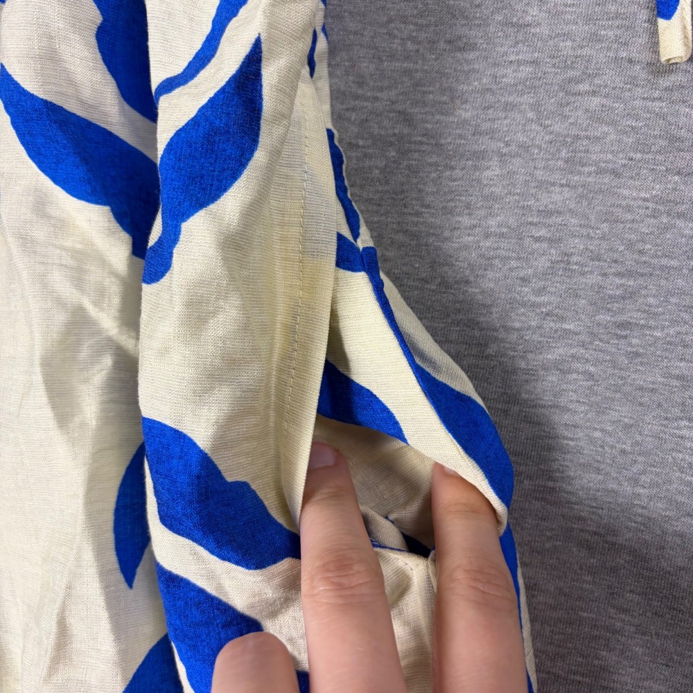 Baltic Born Malaga Midi Dress Women XL Blue Cobalt Print Leaf V-Neck Pockets - Picture 3 of 7